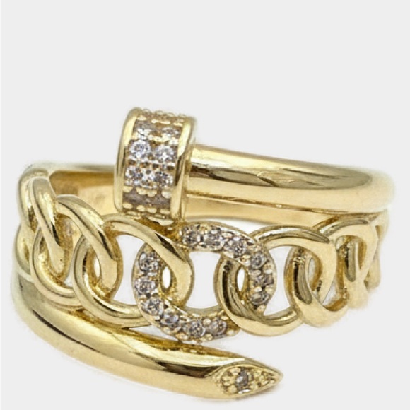 Iced Out Cuban Link Nail Ring 18K Gold Filled Designer Inspired Size 7 - Picture 2 of 10